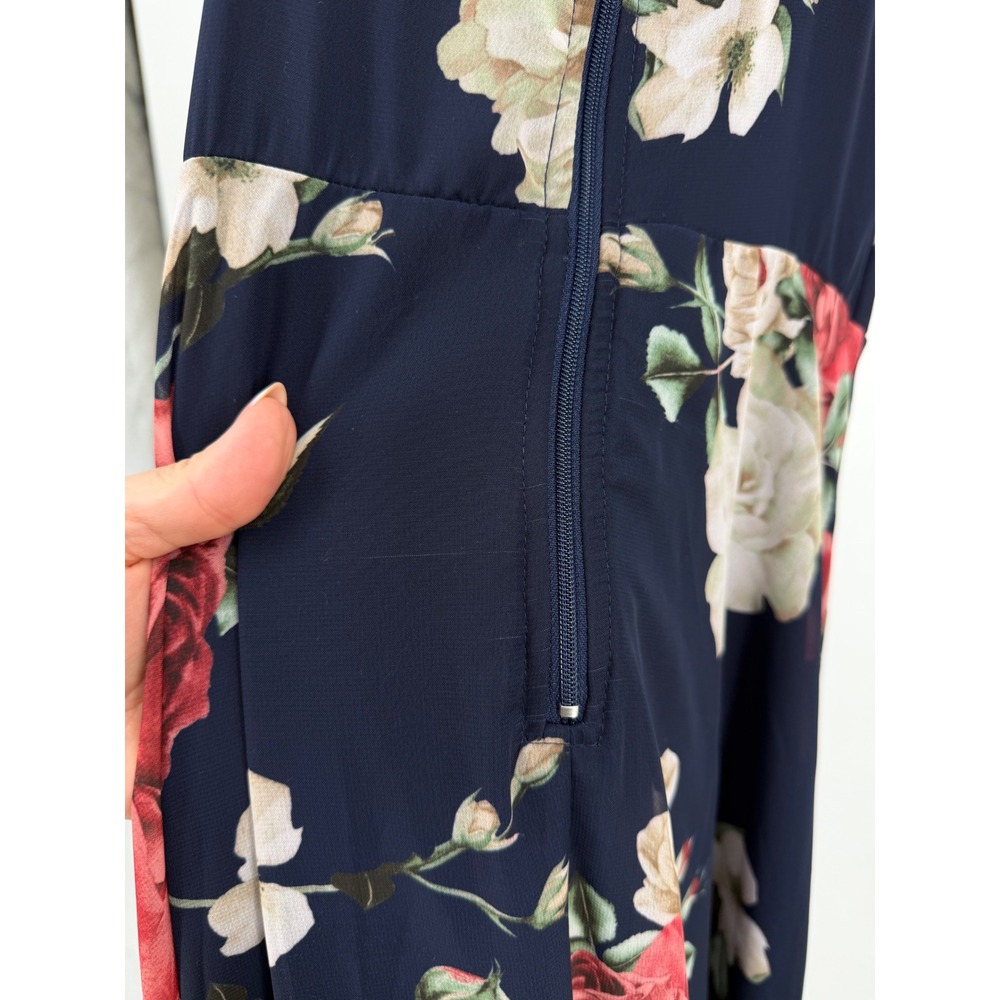 Windsor Navy Floral Maxi Dress V-Neck Wrap Chiffon Rose Print CD24171-1 Small - Picture 6 of 11